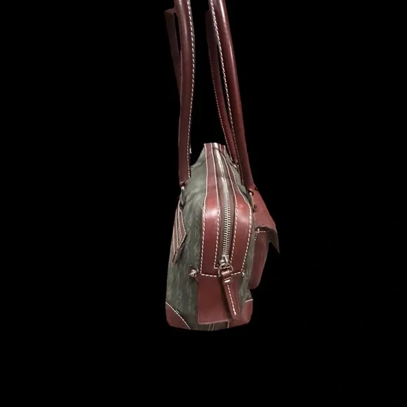 Rooney & Bourke Vintage Shoulder Bag Green Canvas with Brown Leather Trim/Accent - Picture 7 of 17